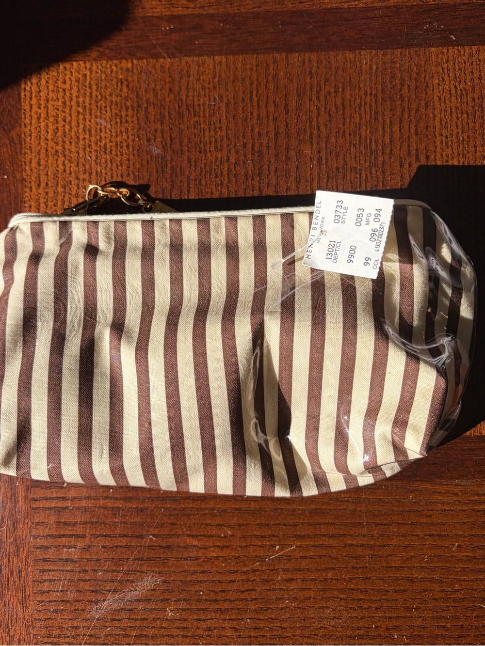 henri bendel Striped Cosmetic Pouch - Brown and Cream NWT
